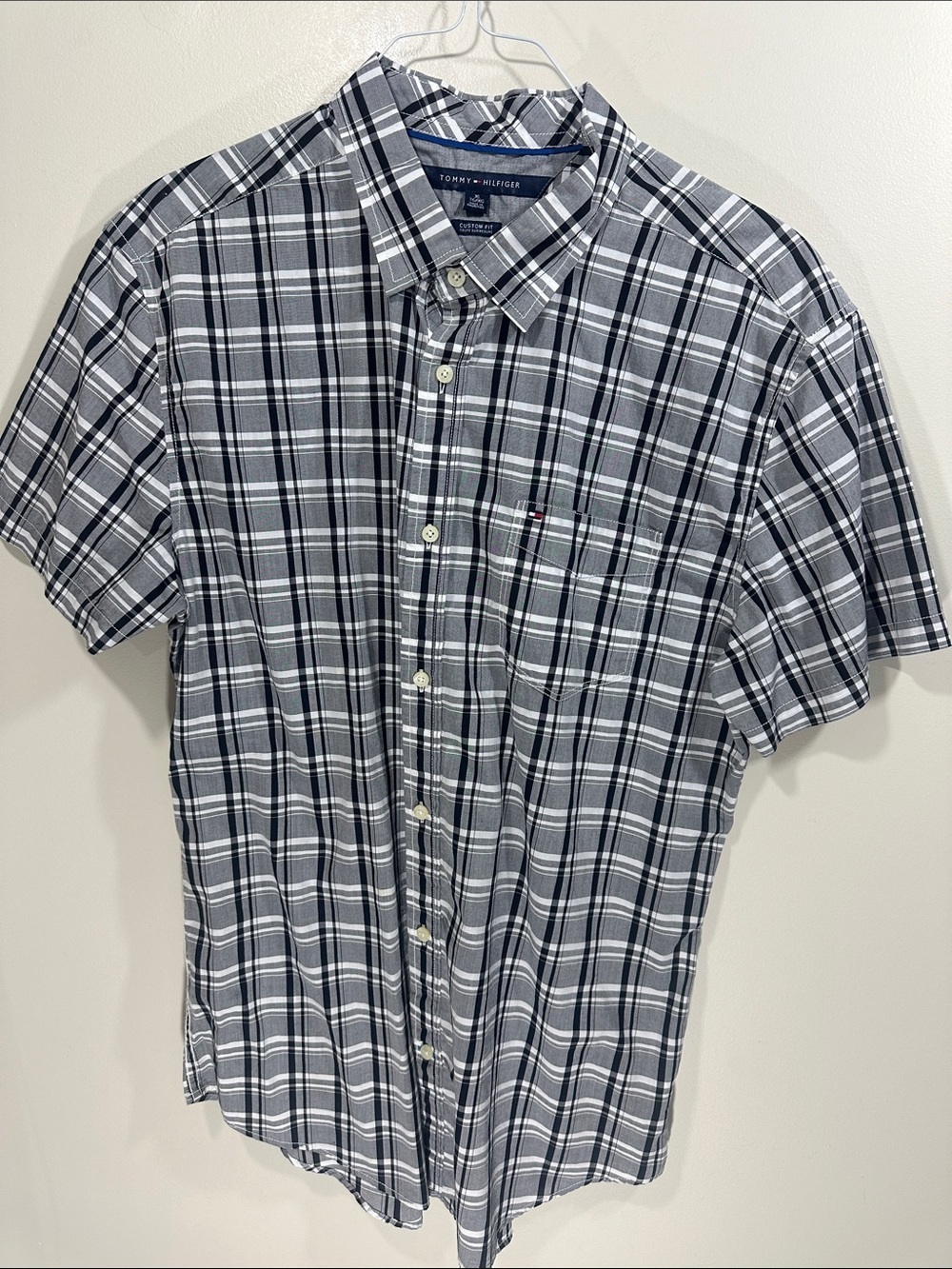 Tommy Hilfiger Gray & White Plaid Short-Sleeve Button-Down Shirt XL